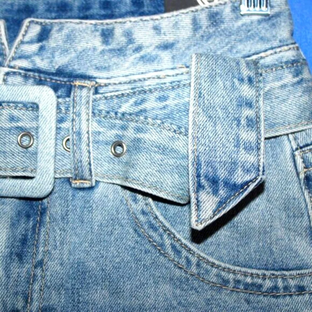 Rock & Roll Denim High Rise Belted Denim Shorts Blue NWT